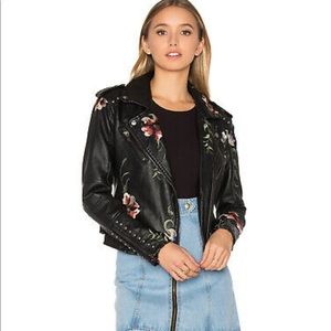 BLANK NYC FLORAL BLACK VEGAN LEATHER JACKET Medium